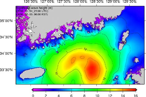 Contour map of simulated significant wave height near the application site. | Download ...