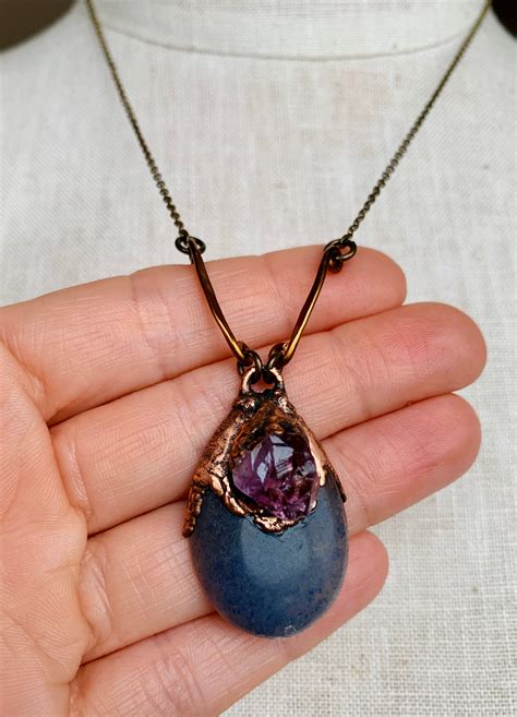 Amethyst Cluster Necklace, , Raw Amethyst Necklace, Copper Crystal Necklace , Amethyst Pendant ...