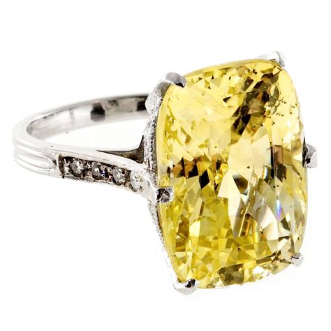 Natural Yellow Sapphire Diamond Platinum Ring For Sale at 1stdibs