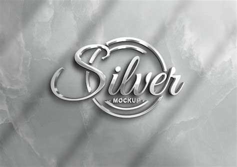 3d silver logo mockup on wall | Premium AI-generated PSD