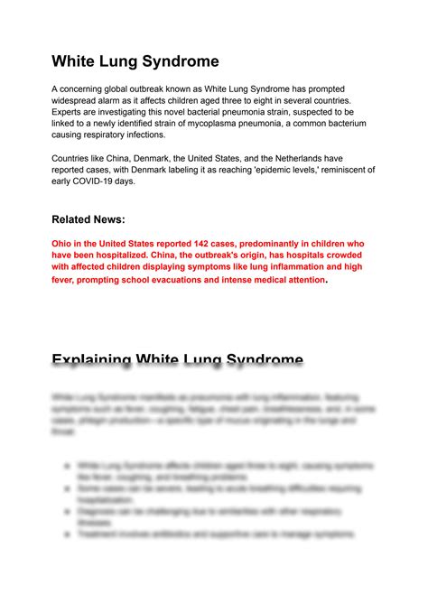 SOLUTION: Article on white lung syndrome - Studypool