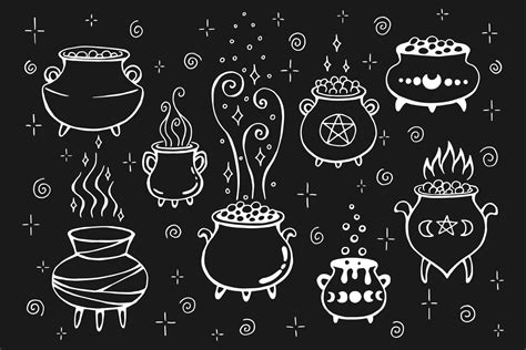 Set of witch cauldron. Hand drawn vector illustration. 27950279 Vector Art at Vecteezy