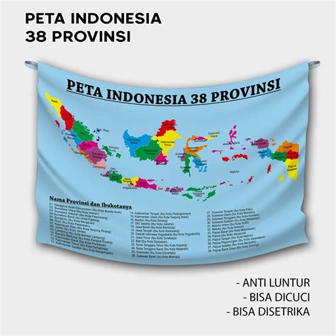 Jual PETA INDONESIA TERBARU 38 PROVINSI DENGAN NAMA IBUKOTA PROVINSI ...