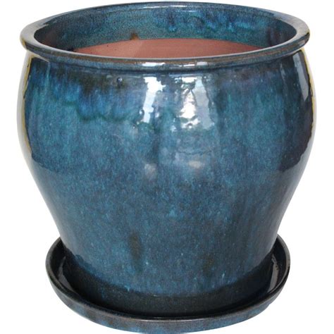 16 in. Ceramic Solid DMG Blue Studio Planter-DB10021-16J - The Home Depot