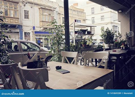 Modern Interior of Street Cafe with Open Terrace Stock Image - Image of ...