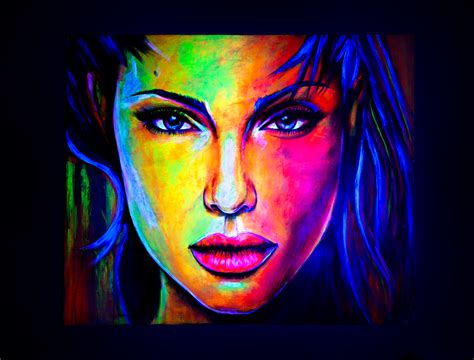 Glow in the dark Painting Angelina Jolie portrait painting colourful artworks | Dark paintings ...