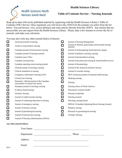 Nursing journals - Health Sciences North