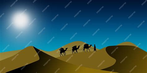 Premium Photo | Camel caravan silhouette against sunset on the desert