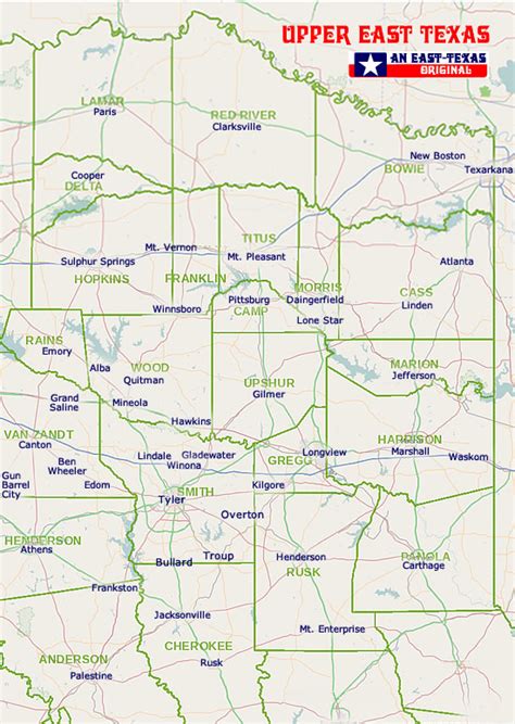 East Texas maps, maps of East Texas counties, list of Texas counties