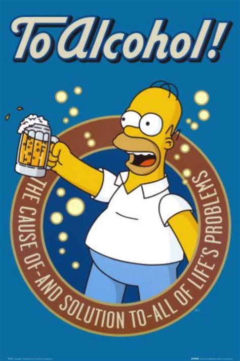 the simpsons is holding a beer in his hand and saying, to alchol