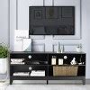 Tangkula Modern Wooden Tv Stand Media Console Storage Cabinet With 4 Open Shelves Walnut/black ...