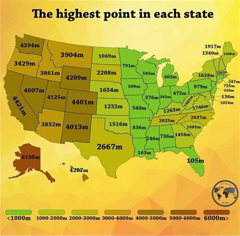 The highest point in each U.S. state | Map, Geography map, United states geography