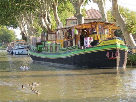 Floating grocery store in the village of Le Somail, Canal du Midi | Canal du midi, Canal barge ...