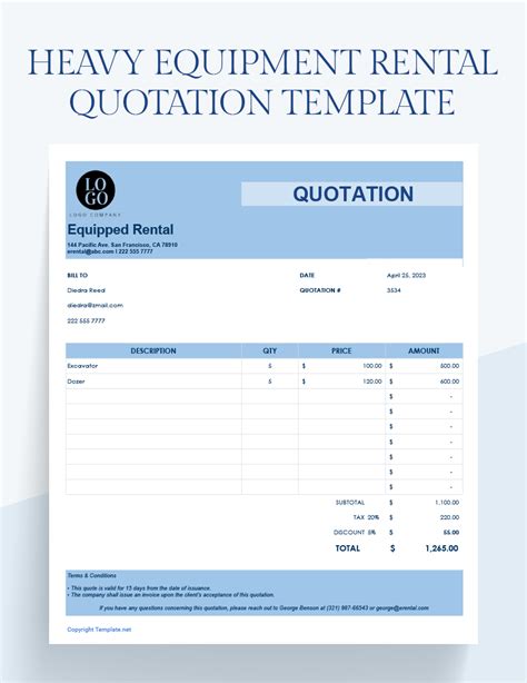 Heavy Equipment Rental Quotation Template in Word, Google Docs - Download | Template.net