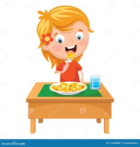 Vector Illustration of Kid Eating Meal Stock Vector - Illustration of milk, meat: 111649005