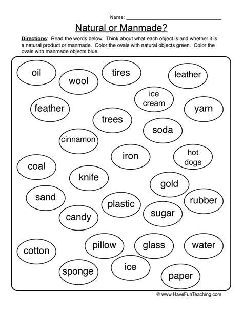 Natural Man-Made Sort Worksheet - Have Fun Teaching