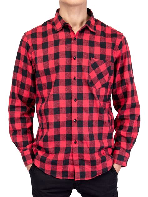 SAYFUT - Mens Long Sleeve Plaid Shirt Flannel Plaid Shirt Button Down Shirts Cotton Casual Plaid ...