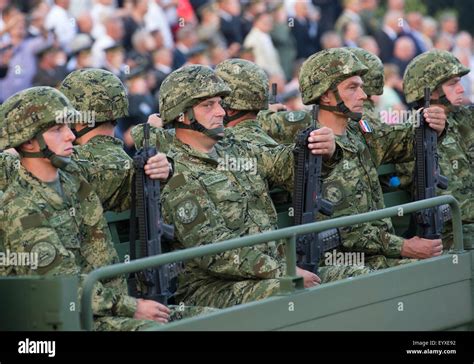 Zagreb, Croatia. 4th Aug, 2015. Croatian soldiers take part in a military parade marking the ...