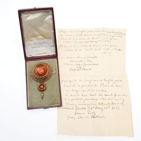 SMITH, ARTHUR. A CORAL MOUNTED BROOCH GIVEN TO LAURA EADY BY ARTHUR ...