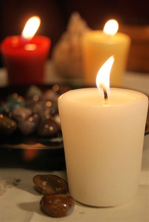Lit Candles And A Bowl Of Rocks Free Stock Photo - Public Domain Pictures