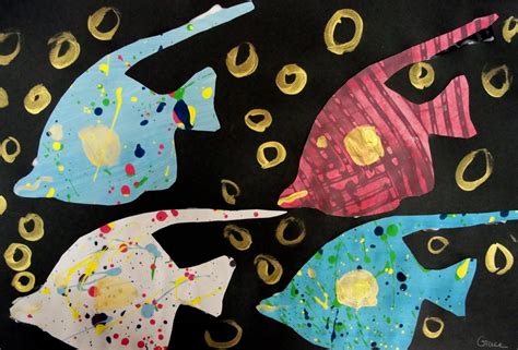 Deep Space Sparkle Art Lessons for Kids: Repeat Fish Collage using ...