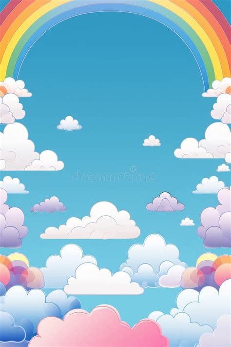 A Cartoon Rainbow and Clouds in the Sky Stock Illustration ...