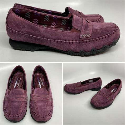 SKECHERS Womens Purple Suede Relaxed Fit Memory Foam Slip On Shoes Sz 9 ...