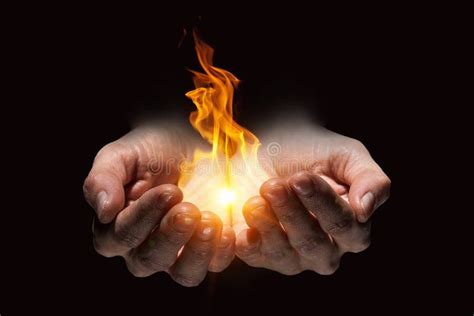 Fire burning in his hands stock image. Image of people - 115027933