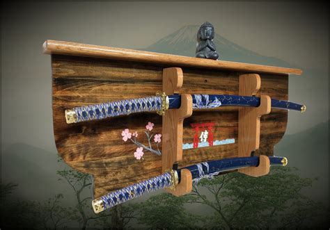 SWORD WALL SHELF, Sword Rack, Samurai Shinto Bushido Katana Sword Hanger, Hand Painted Rack ...