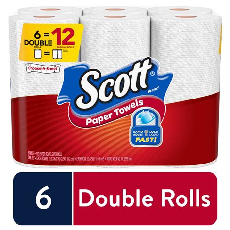 Scott Paper Towels, Choose-A-Sheet, 6 Double Rolls (=12 Regular Rolls ...