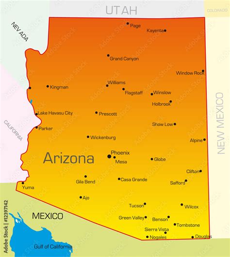 Vector color map of Arizona state. Usa Stock Vector | Adobe Stock