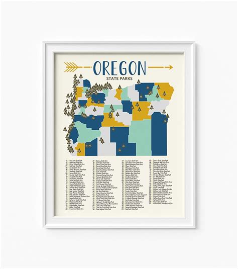 Oregon State Parks Map, 16x20 Adventure, Mountains, Parks, Rivers ...