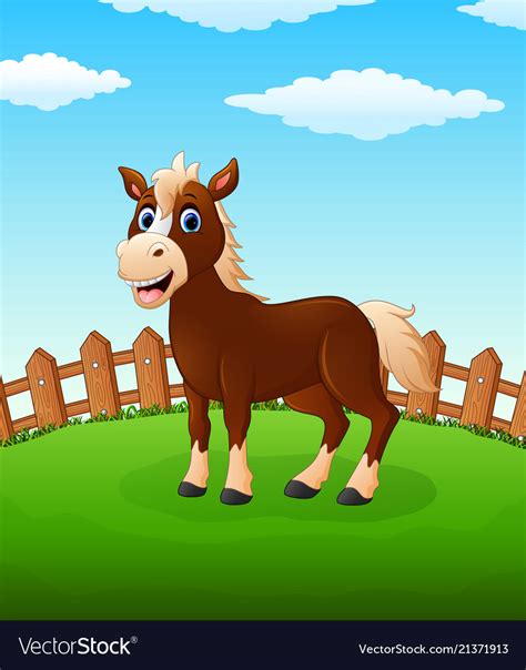 Happy horse cartoon on the field Royalty Free Vector Image