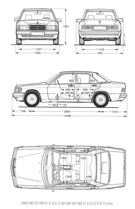 Mercedes-Benz W201 1990 Blueprint - Download free blueprint for 3D modeling