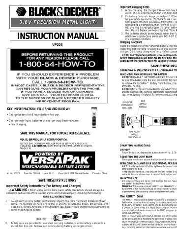 BLACK+DECKER VP225 VERSAPAK METAL LIGHT Instruction Manual | Manualzz