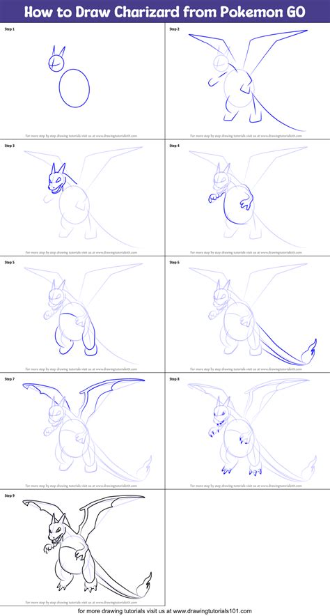 How to Draw Charizard from Pokemon GO printable step by step drawing ...