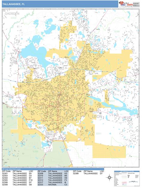 Tallahassee Florida Wall Map (Basic Style) by MarketMAPS - MapSales