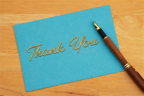 Thank You Greeting Blue Card and Pen on Wood Stock Image - Image of ...