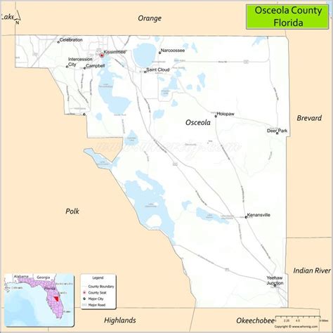 a map of the state of florida with cities and major roads in green, white and red