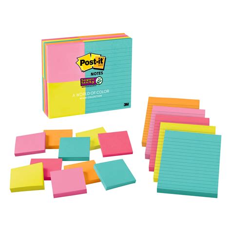 Post-it® Super Sticky Notes, Assorted Sizes, Miami Collection - 3" x 3 ...