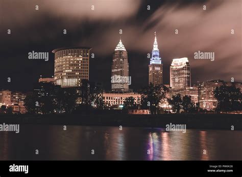 Cleveland Skyline at Night Stock Photo - Alamy