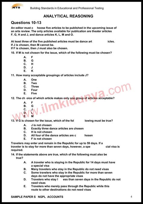 NTS Sample Past Papers Accounts Department Analytical Reasoning