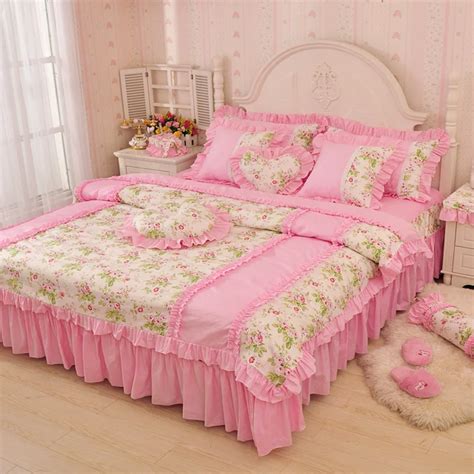 Pink Bedding Sets Full / 100% Cotton Korea Princess Girls Bedding Set ...