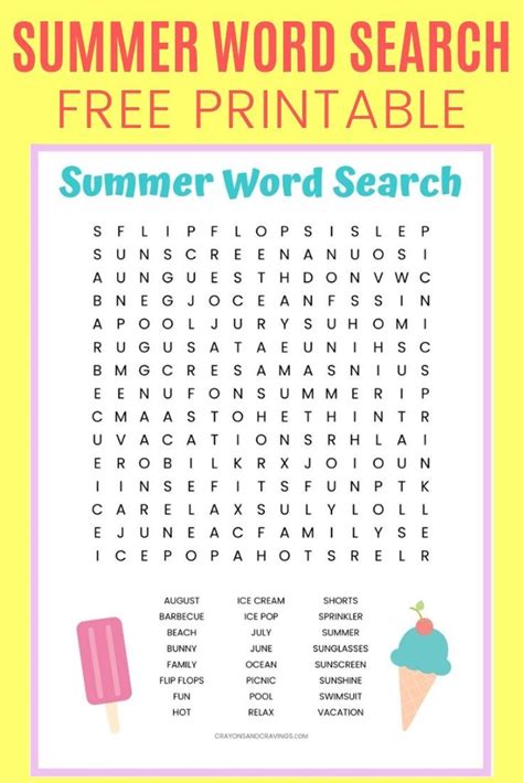 Free Summer word search printable worksheet with 23 Summer themed ...