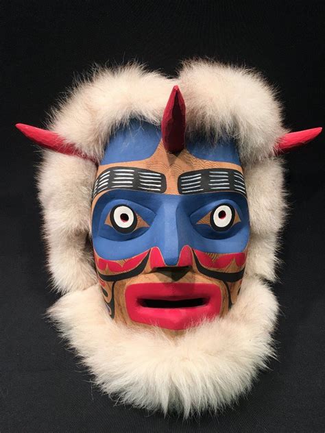 SHAMANS' (SPIRIT) MASK WITH FAUX FUR TRIM BY KWAGUILTH NATION'S V. HACKETT FROM MUDGE BAY