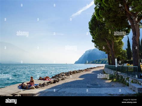 The beach in Limone sul Garda, Lake Garda, Lombardy, Italy Stock Photo ...