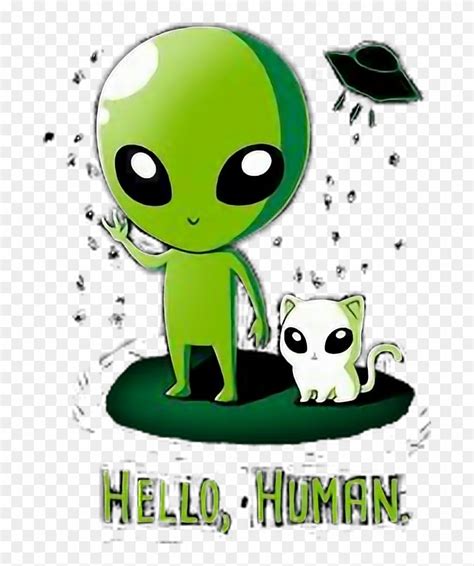 Download #scgreen #green #alien #cat #cute #hello #human #ftestickers - Cute Kawaii Alien ...