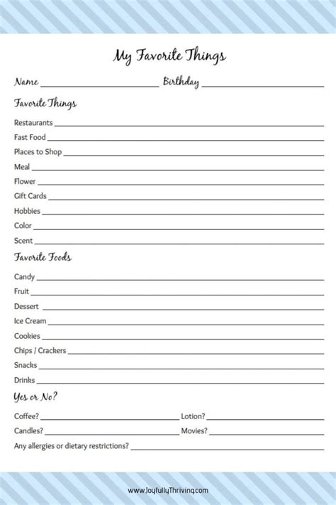 My Favorite Things List - Free Printable Gift Ideas for Teachers | Teacher favorite things ...