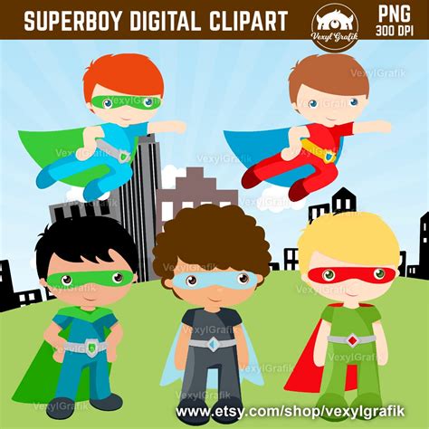 Superhero Boys Clipart Instant Download PNG Files 300 Dpi - Etsy