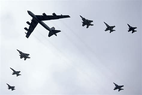 Aircraft fly in formation during exercise Cope North 20